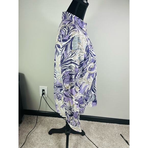 Chico's cotton button down purple paisley floral shirt size 1 - Picture 9 of 12
